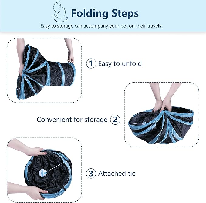 Cat Tunnel, Collapsible Tube with 1 Play Ball Kitty Toys, 3 Ways Cat Tunnels for Indoor Cats, Puppy, Kitty, Kitten, Rabbit - Image 6