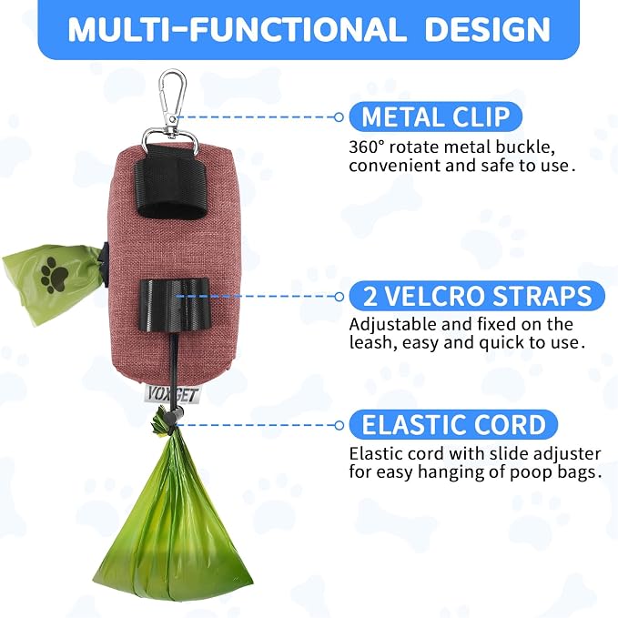 Dog Poop Bag Holder with Treat Pouch, 2 Zipper Pockets & Leash Clip | Waste Bag Dispenser with 1 Roll Poop Bags, Quick Access Treat Storage, Hands-Free Design for Dog Walking, Training & Travel - Image 2