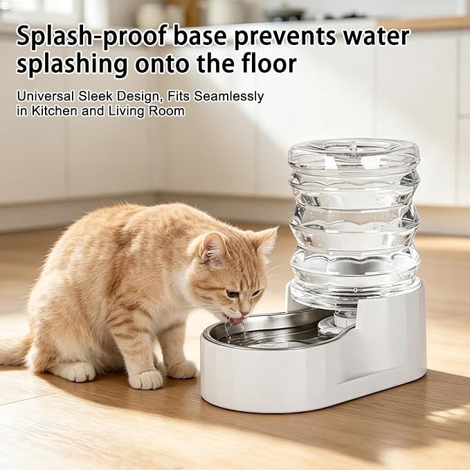 RIZZARI 5L Gravity Cat Water Dispenser: Filtered for Small Pets | Reduced Refills / Stainless Steel Bowl / Anti Splash Base /BPA-Free Materials/ Easy Cleaning / Kitchen Living Room Use - Image 5