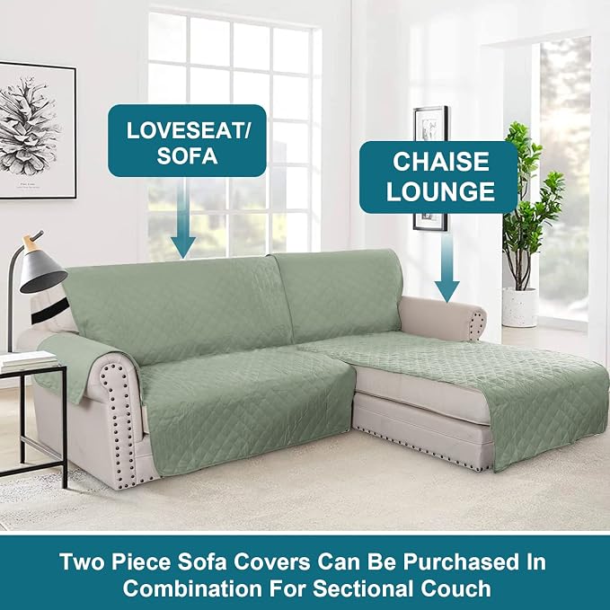 Turquoize 100% Waterproof Chaise Sofa Cover, Sage, 70 inch - Image 5