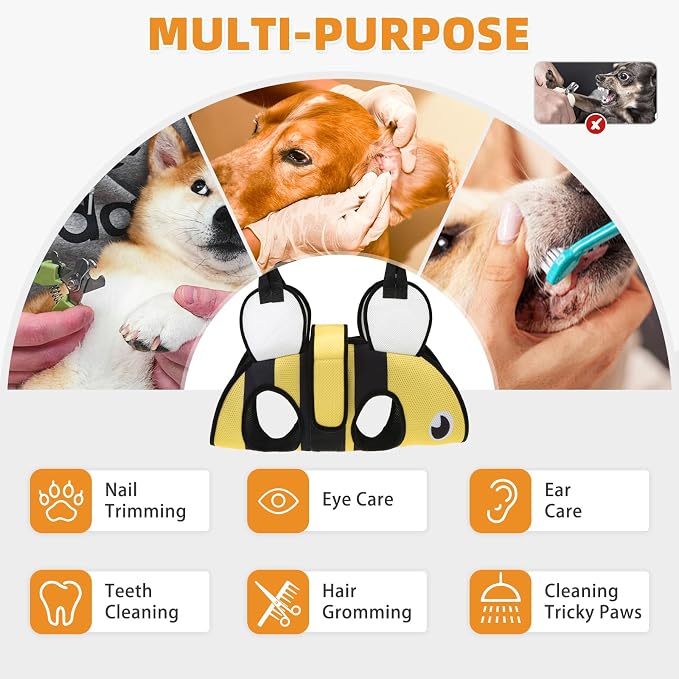 Dog Grooming Hammock for Small Dogs Cats, Cute Bee Design Dog Hanging Harness for Nail Trimming/Clipping, Pet Sling with Grooming Kit and Thick Neck Support & Strap Restraint Claw Care, M - Image 2