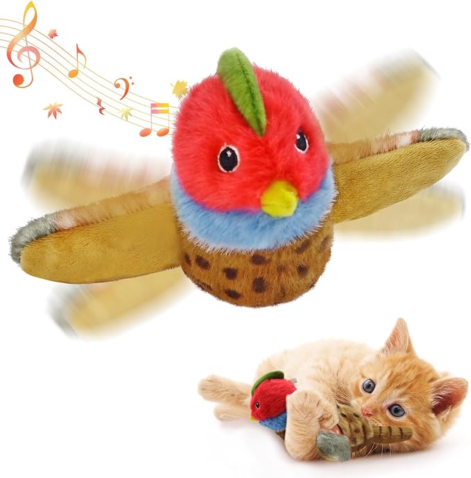 Cat Toys, Flapping Wings Pheasant, No Flying, Chirping Bird Interactive Catnip Toy for Kitten or Small Dogs, Touch Activated, Rechargeable by KreizyGo