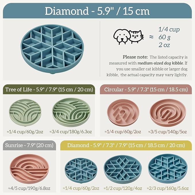 OHMO Slow Feeder Dog Bowl, 5.9" Lick Mat for Dogs, Diamond, Sage Green | Cat Slow Feeder Bowl, Anti Choking, Enrichment Toys, Easy Clean BPA-Free Silicone Feeding Bowl, Boredom and Anxiety Reducer - Image 3