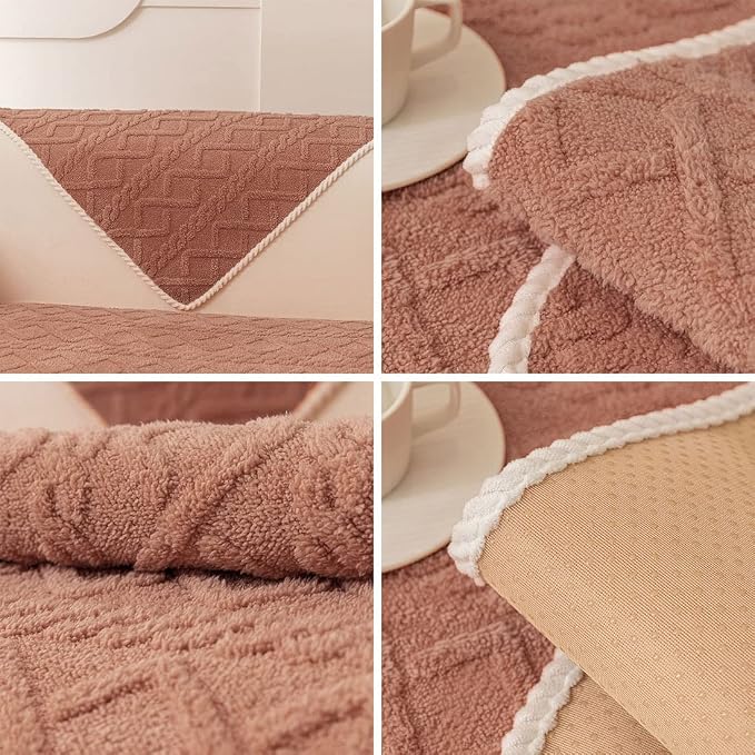 vctops Geometric Jacquard Plush Sofa Couch Covers Farmhouse Neutral Non Slip Sectional Couch Cover Soft Warm Sofa Slipcover for Dogs, Children, Pets Furniture Protector (Orange,43"x43") - Image 5