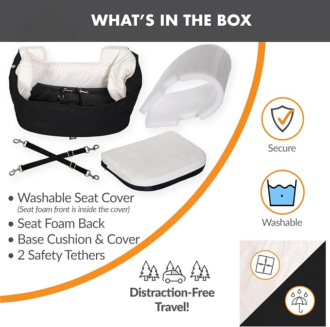 K&H Dog Car Seat, Bucket Booster for Small to Medium Pets, L Black/Cream | Better views on rides, dog car seats for small dogs with bolster, 2 tethers, washable cover, for 2 small dogs or 1 medium dog - Image 4