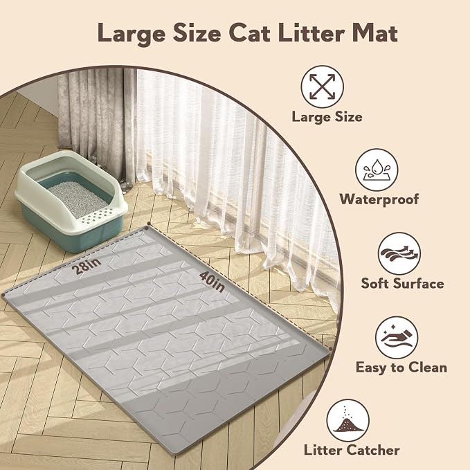 Garoopion Silicone Cat Litter Mat Large 40" X 28", Easy to Clean, Gray | Large Size Waterproof Silicone Mat with Raised Edges, Catch Litter, Protect Floor from Urine, Multi-Use for Dog/Sink/Kitchen - Image 5