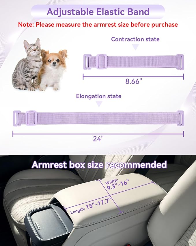 PETSFIT Cat Car Seat with Dual Adjustable Seat-Rail Anchor Hooks | Anti-Collapse Leather Dog Console Car Seat with Safety Tether, Washable Cushion, Soft Pillow for Pets Under 8 lbs, Purple - Image 5