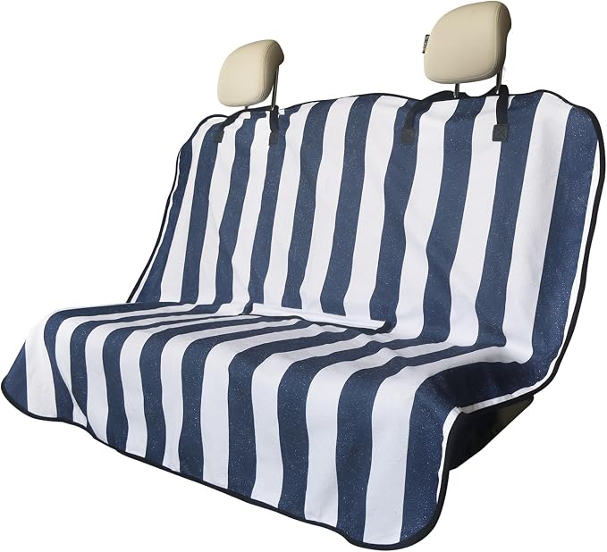 Back Seat Cover for Car Trucks Van SUV Jeep,Waterproof Rear Bench Towel Seat Covers for Dogs and Kids,Automotive Backseat Protector (Blue Stripe) by LoyaGour