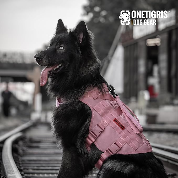 OneTigris Tactical Dog Harness for Small Dog, No Pull Small Dog Vest Harness with Handles Breathable Military Dogs Molle Vests for Walking Hiking Training (Pink, Medium) - Image 7