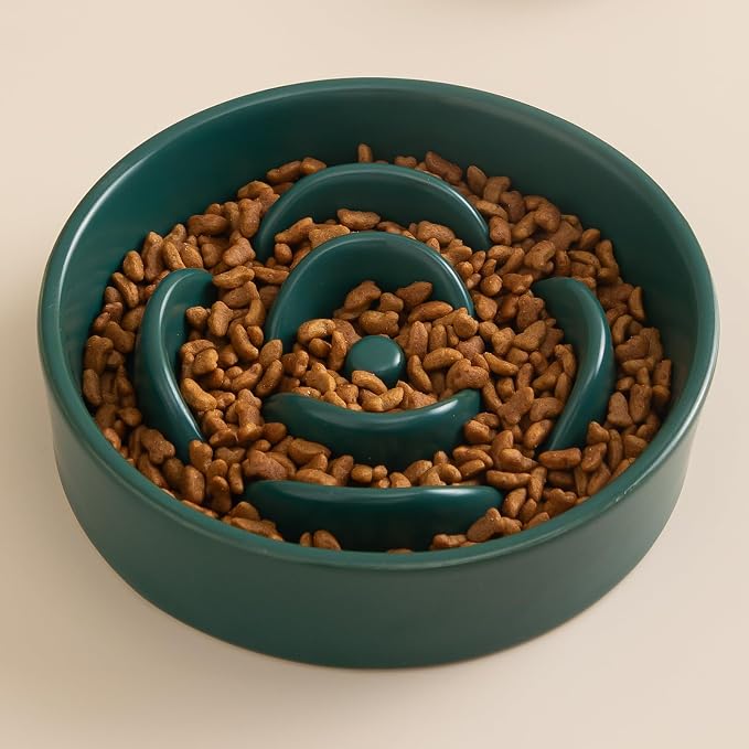 6'' Ceramic Slow Feeder Dog Bowls - Petal Shape Modern Dog Food Dish for Cats and Small Breed Dogs, Puzzle Maze Bowl to Slow Down Eating, Anti-Gulping, Dishwasher & Microwave Safe, Green - Image 7