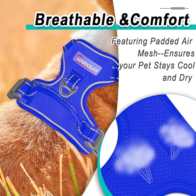 BARKBAY Dog Harness for Large Dog No Pull Mesh 2 Clips Dog Vest | Control Handle,Comfort,Heavy Duty,Adjustable Reflective,Perfect for Outdoor Training, Walking,Hiking(L,Sapphire Blue Mesh) - Image 8