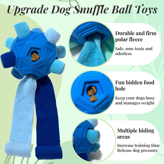 Interactive Snuffle Ball for Dog Toys Unbreakable Upgrade Ball Toy | Dog Puzzle Toys Foraging Snuffle Mat Puppy Dog Treat Dispenser Slow Feeder Toys for Small Medium Large Dog (Blue) - Image 3