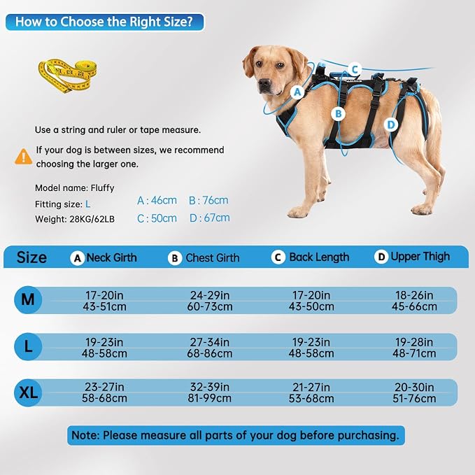 Dog Lift Harness for Medium Male Dogs Friendly, 2 in 1 Detachable Support Harness, Full Body Dog Carrying with 4 Handles for Old/Disabled/Joint Injuries Dogs (Black, Medium) - Image 6