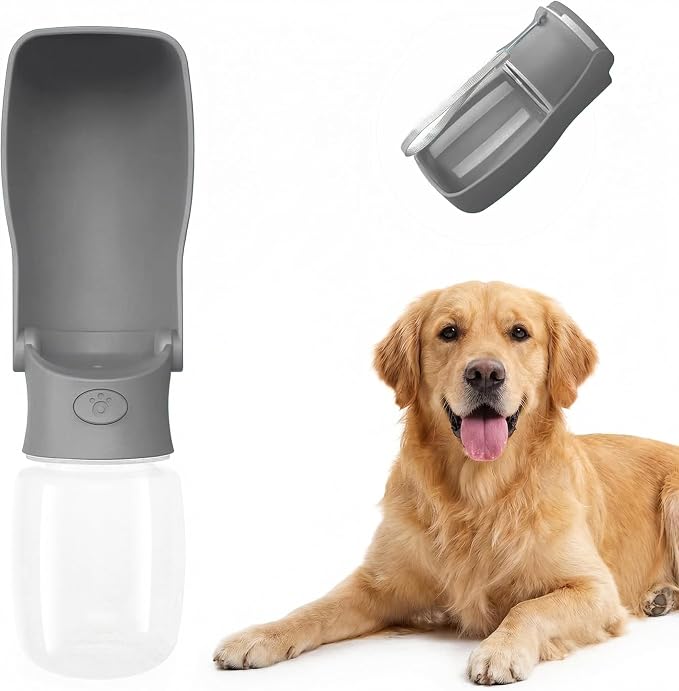 Portable Dog Water Bottle for Walking – 19oz / 12oz Foldable Pet Water Dispenser for Puppies, Medium & Large Dogs – Leak Proof Travel Water Bowl for Small Animals Dog Accessories(19OZ Grey) by FORWH