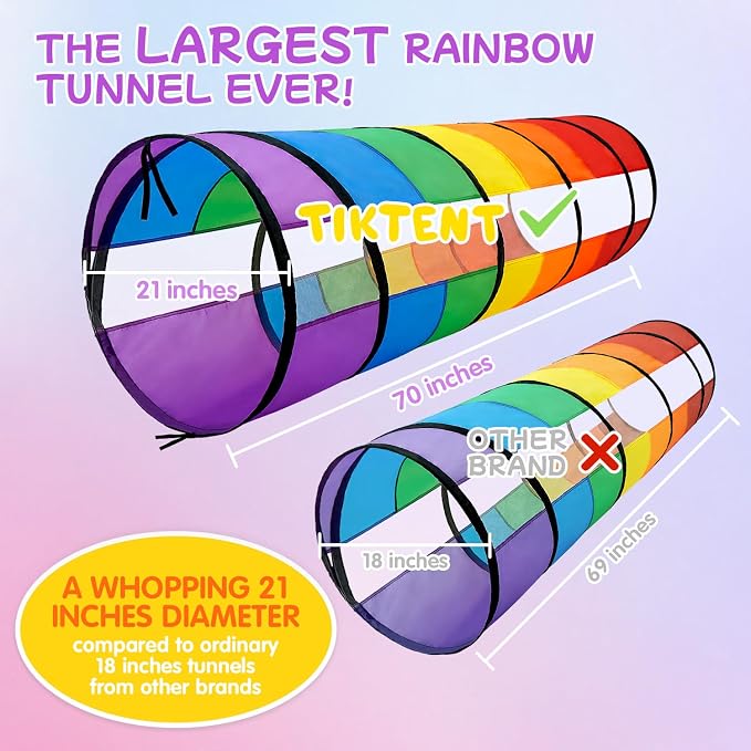 Kids Play Tunnel for Toddlers, Large 21" Colorful Rainbow | Pop Up Crawl Tunnel Tent for Baby or Pet with Breathable Mesh, Indoor & Outdoor Kids Tunnel for Babies, Cat, Dog, Pets - Image 2
