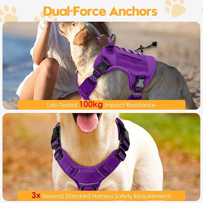 Heavy-Duty Tactical Dog Harness for Large Dogs, No Pull Adjustable Reflective Pet Vest with Molle System, K9 Military-Grade Control for Service Training, Outdoor & 10+ Breeds, Purple, XX-Large - Image 4