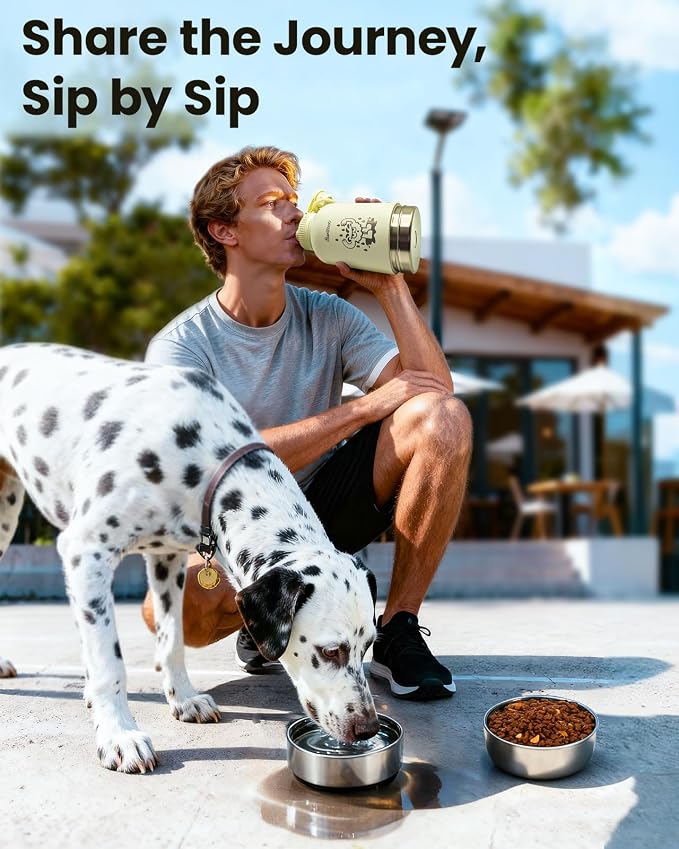 34oz Dog Water Bottle, Stainless Steel Dog Water Bottle Dispenser with Detachable Food & Water Bowls, Keeps Water Hot/Cold, for Walking, Hiking, Camping(Cream) - Image 5