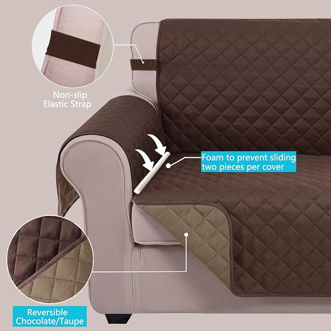 U-NICE HOME Loveseat Sofa Cover for 2 Cushion Couch, Chocolate/Taupe | 54''Oversized Loveseat Cover Washable, Pet Friendly, Elastic Straps, Water Repellent, Furniture Protector for 2 Cushion - Image 3