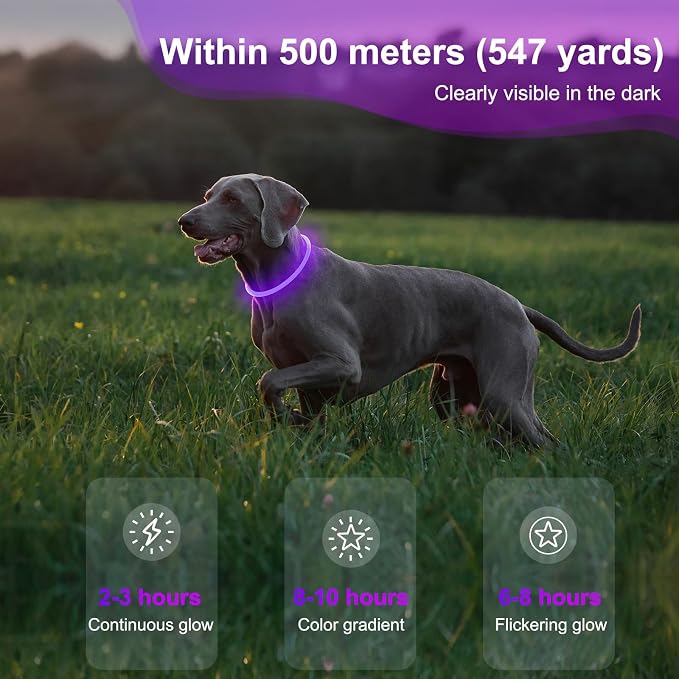 Light Up Dog Collars - Waterproof LED Dog Collar, Glow in The Dark Puppy Collar, TPU Cuttable Lighted Dog Collar for Small Medium Large Dogs (Purple) - Image 8