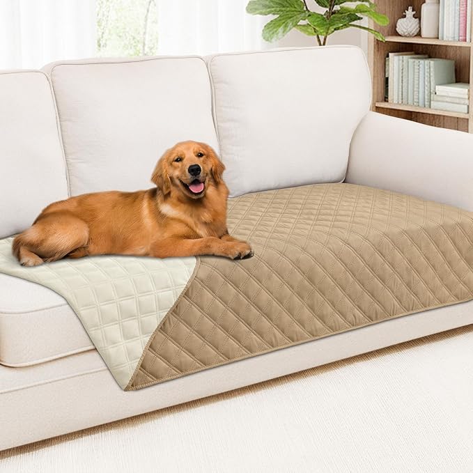 Smiry Waterproof Reversible Pet Couch Covers for Dogs | Pet Friendly, Soft Fabric, Washable Sofa Furniture Protector for Dogs Cat Kids, Checkered (40"x80", Camel/Beige) by Smiry