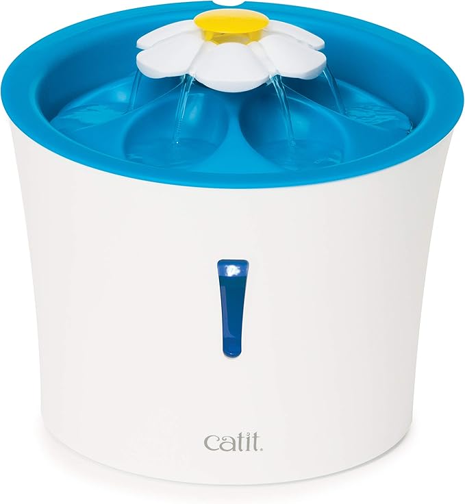 Catit LED Flower Fountain with Triple Action Filter, 3 L, Blue | Cat Drinking Water Fountain by Catit