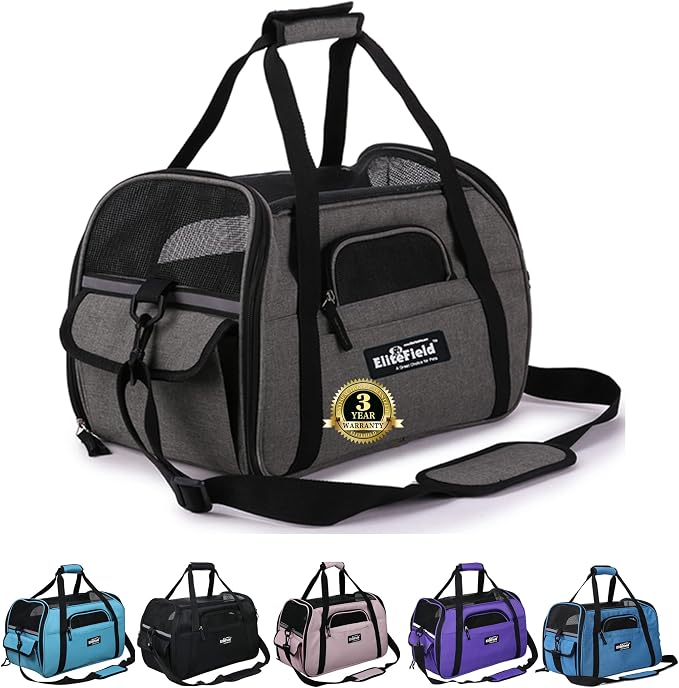 EliteField Soft-Sided Pet Carrier for Cats & Small Dogs (3-Year Warranty) | Airline Approved, Removable Bed & Cover, Built-In Leash, Luggage Sleeve, Seat Belt Loop, Waterproof, Durable, Foldable by EliteField