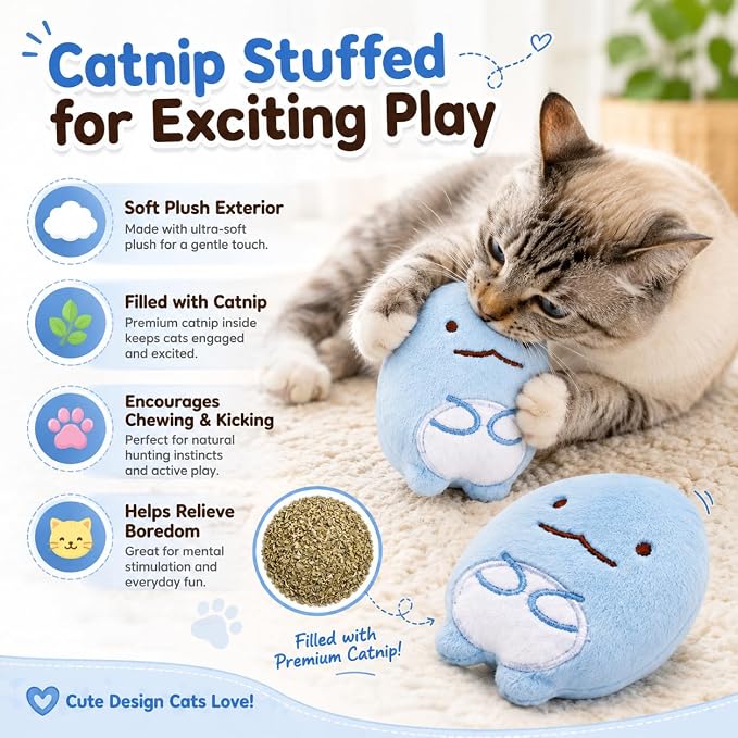 6 Pack Catnip Toys for Cats – Plush Interactive Cat Toys for Indoor Cats & Kittens – Soft Catnip Filled Chew, Kick & Toss Toys – Cute Assorted Plush Characters for Stress Relief & Exercise - Image 3