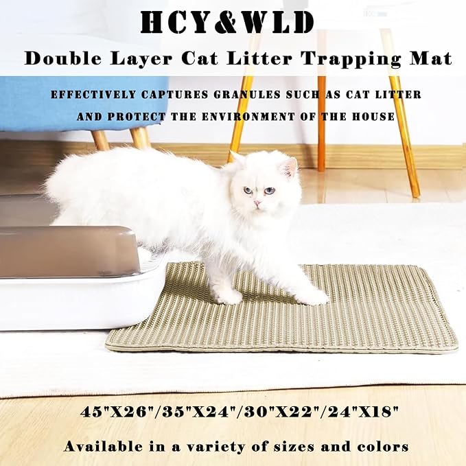 HCY&WLD Cat Litter Mat, Honeycomb Double Layer Litter Trapping Mat | Safe Materials, Soft on Paws, Waterproof Urine Proof Non-Slip, Protects Floors, Less Waste, Easy to Clean, Beige, 35" x 24" - Image 2