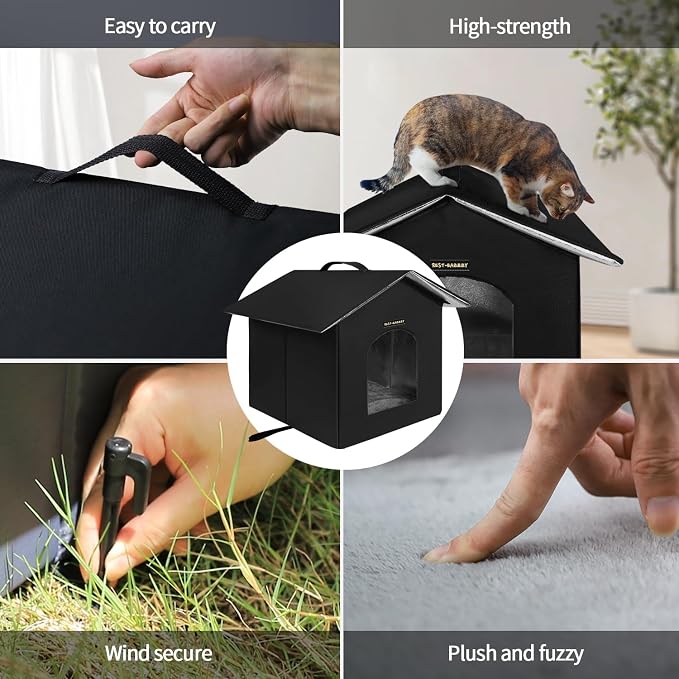 Outdoor Insulated Cat House for Feral Medium Cats Weatherproof | Indestructible windproof shelter with mat & clip, insulated waterproof design, fits stray & feral cats for winter outdoor use - Image 5