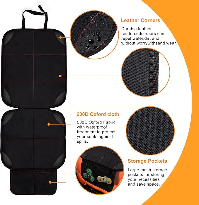 SMART ELF Car Seat Protector, Thickest Padding and Non-Slip Backing 1Pack | Black Red Car Seat Cover with Mesh Pockets, 600D Leather and Fabric for SUV, Sedan, Truck, Easy to Install for Baby and Pet - Image 4