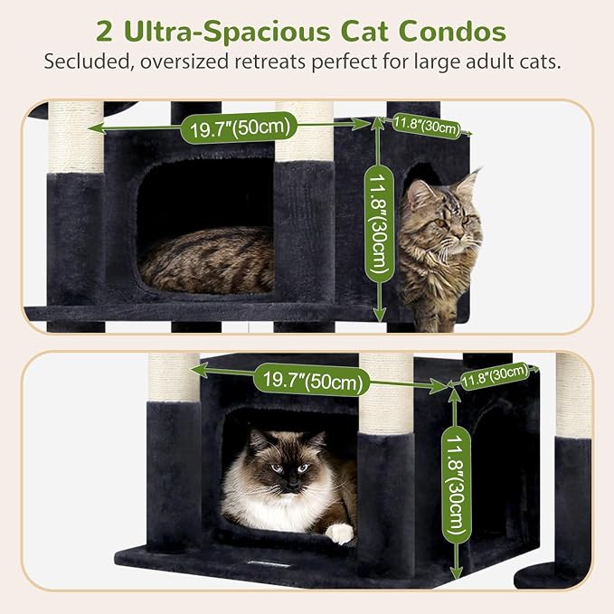 Globlazer 75in Sturdy Cat Tree Tower for Indoor Large Cats, S75, Dark Grey | Multi-Level Heavy Duty Cat Tower with Scratching Post, Oversized Condos & Perches for Big Cats, Large Baskets, Enlarged Base - Image 3
