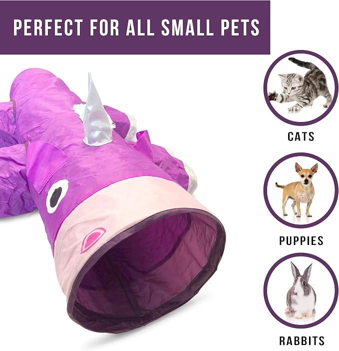 Pet Craft Supply Magic Mewnicorn Multi Cat Tunnel Boredom Relief Toys with Crinkle Feather String for Dogs, Cats, Rabbits, Kittens and Guinea Pigs for Hiding Hunting and Resting - Image 6