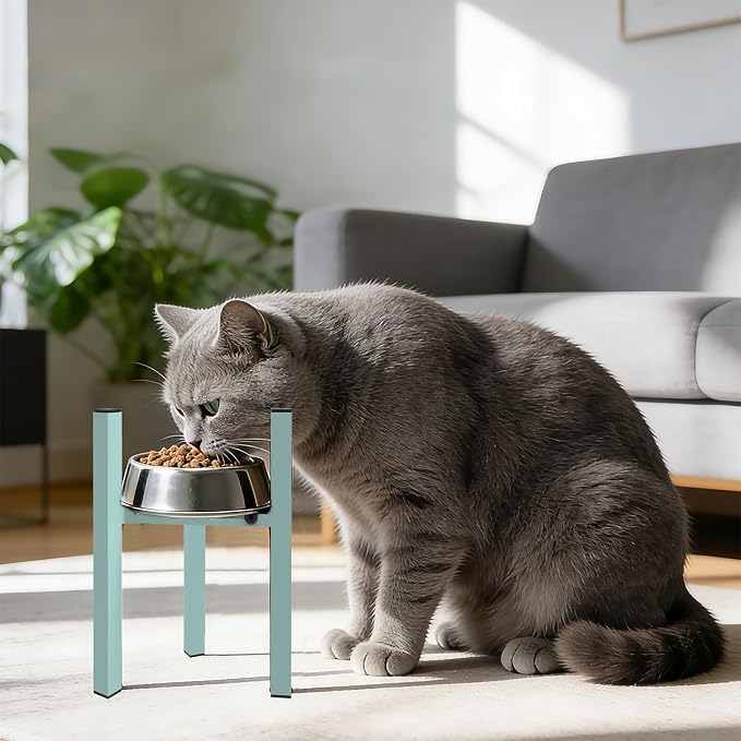 Adjustable Metal Raised Cat Bowl Stand - Elevated Feeder Riser for Senior Cats, Flat-Faced Breeds & Multi-Pet Homes, Anti-Slip Design (Without Bowls) (Powder Blue) by Unknown