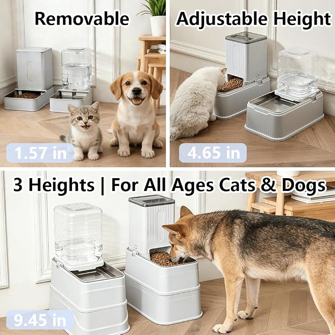 Elevated Automatic Pet Feeder & Water Dispenser, 128 Fl Oz/1 Gallon Water & 4.4lb Food Capacity, Stainless Steel Bowl, 2-Level Height Adjustable, Neck Protection for Small/Medium Dogs,Anti-Choking - Image 2