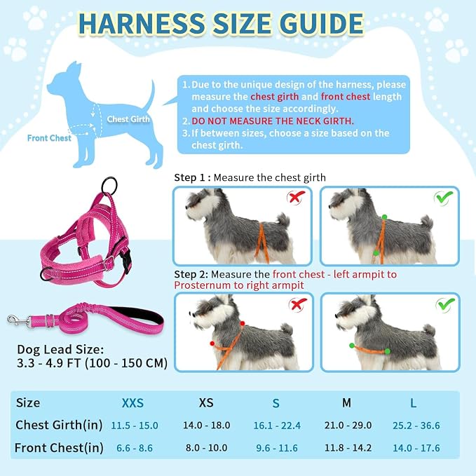 SlowTon No Pull Small Dog Harness and Leash Set with Front Clip | Soft Padded, Neck & Chest Adjustable, Lightweight, Anti-Twist, Puppy Vest Harness Pet Lead Combo for Small Medium Dog, FU, M - Image 5