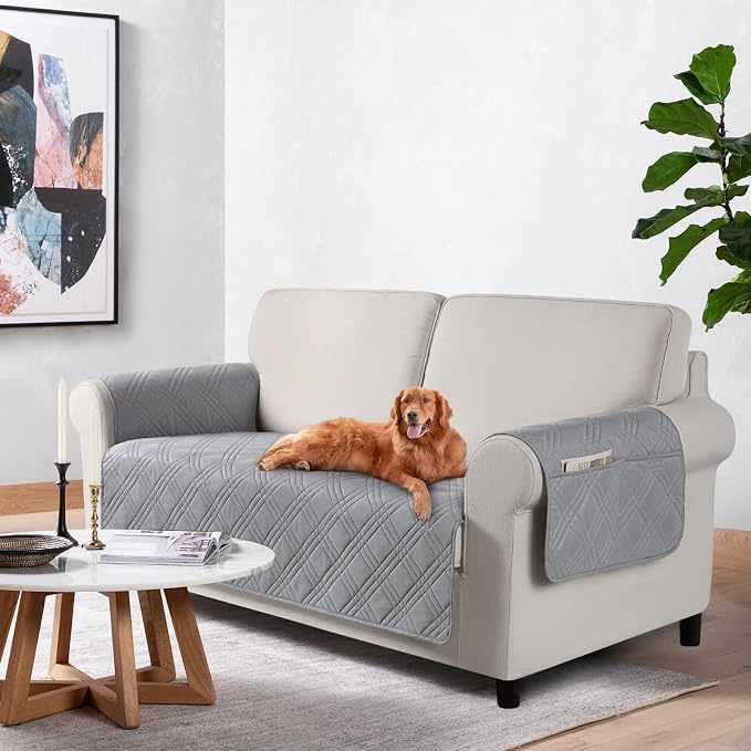 TAOCOCO Waterproof Loveseat Covers for Dogs, Non Slip Couch Cover, 54'' | Washable Love Seat Covers with Arms for 2 Cushion Couch, Dog Sofa Cover Protector, Pockets & Backless Design, Light Gray by TAOCOCO