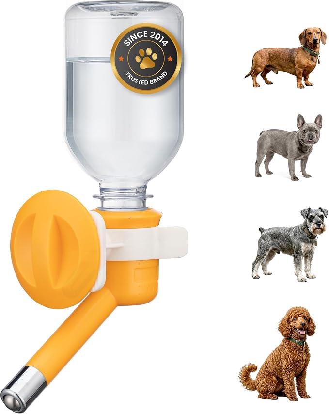Choco Nose Patented No-Drip Dog Water Bottle/Feeder for Dogs/Cats and Other Small-Medium Sized Animals - for Cages, Crates or Wall Mount. 10.2 Oz. Mess Free Leak-Proof Nozzle 16mm, Orange (C590) by ChocoNosePetSupplyWeLovePetsLikeYouDo