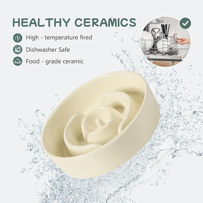 Havniva Elevated Slow Feeder Dog Bowls, Ceramic Dog Bowl Slow Feeder | 0.9 Cups Raised Slow Feeding Bowl for Small Breed, Puzzle Dog Food Bowl with Wooden Stand, Non-Slip, Anti-Choking - Image 4