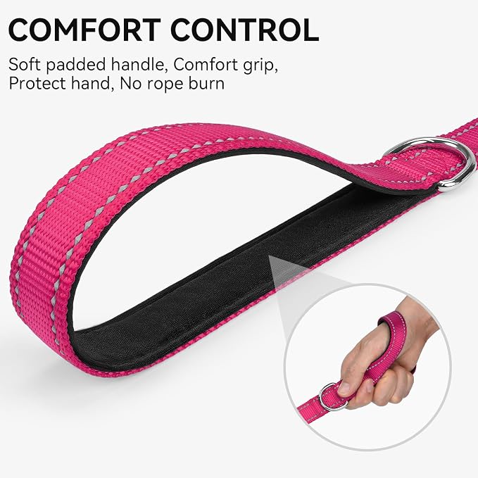 Joytale Reflective Dog Leash for Small Dogs, 5 FT x 3/4", Hotpink | Heavy Duty Nylon Webbing, Padded Handle for Comfort, Visible at Night, for Walking & Training - Image 3