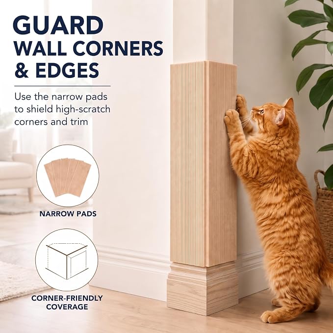 Marsui 12 Pack L Shape Cat Scratcher Replacement Pads, Self Adhesive, Beige | Fits Couch, Walls, and Cat Posts, Protects Furniture from Claws, Peel and Stick Backing, Cuttable, Ideal for Indoor Cats - Image 4