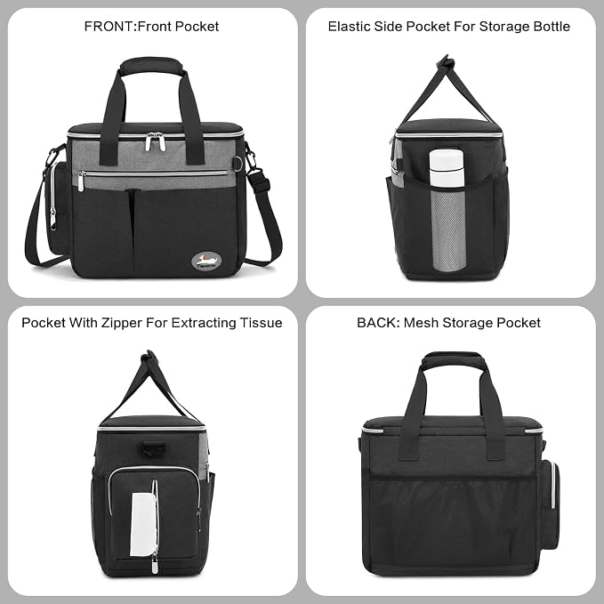Dog Travel Bag for Pet Kit for Supplies with 2 Food Storage Containers 2 Collapsible Bowls 1 Feeding Mat 1 Dog Treat Pouch 7-Piece Set Perfect Road Trips Camping Weekend (Black) - Image 4