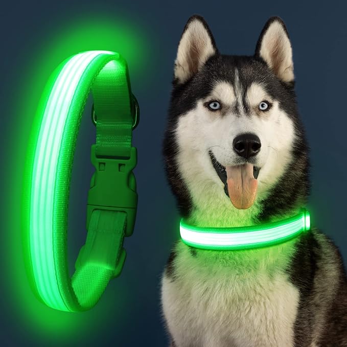 YFbrite Light up Dog Collar, USB Rechargeable LED Puppy Collar Super Bright Adjustable Glowing Dog Lights for Night Walking (Design 2-Green, Medium) - Image 8