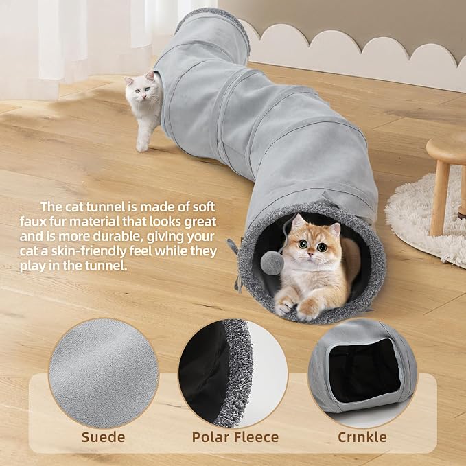 Pet Cat Tunnel Tube Cat Toys 2 Way Collapsible, Tunnels for Indoor Cats,S-Shaped Play Tube with Peephole and Hanging Ball,10.5" Maze Cats House for Puppies, Rabbits, Kitty, Kitten,Ferrets - Image 4