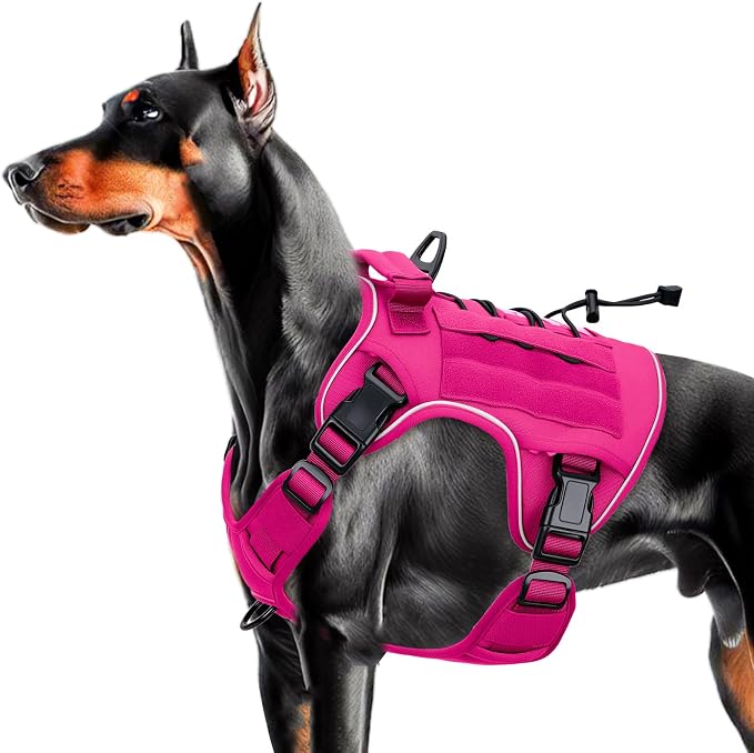 Heavy-Duty Tactical Dog Harness for Large Dogs, No Pull Adjustable Reflective Pet Vest with Molle System, K9 Military-Grade Control for Service Training, Outdoor & 10+ Breeds, Hot Pink, Large by Bruvoalon