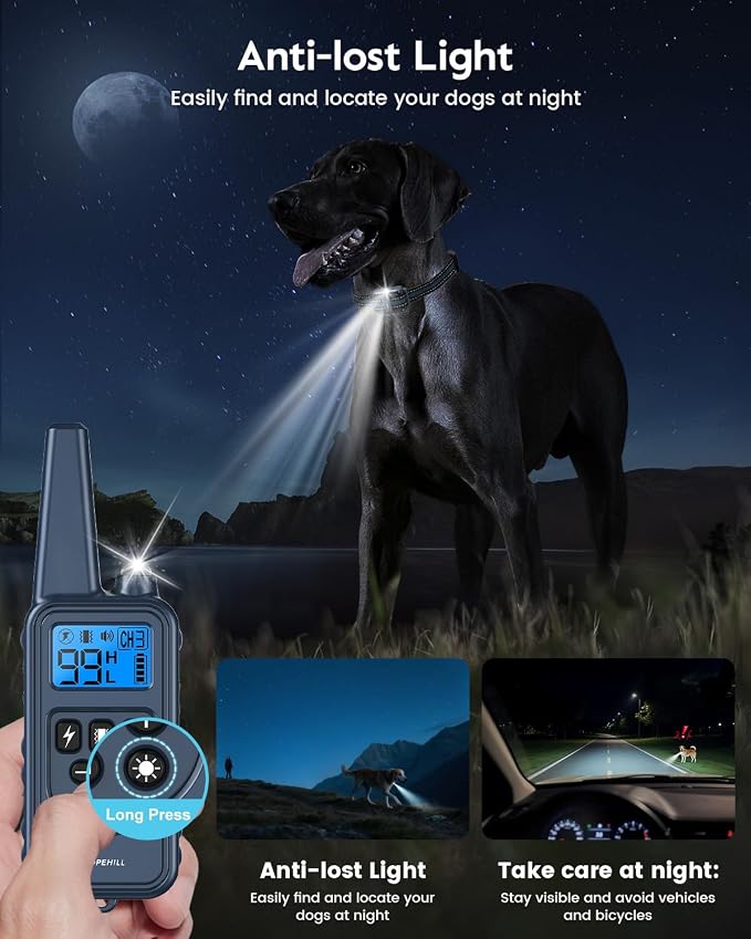 SLOPEHILL Dog Training Collar,4200FT Remote Shock Collar for Dogs 8-140lbs | IP68 Waterproof e Collar with Beep, Vibration, Safe Shock, Light ,No Shock Modes,Dog Collar with Removable Prongs,Dark Blue - Image 3