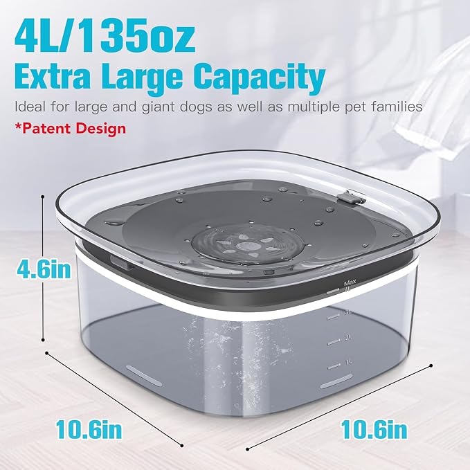 UPSKY 4L Dog Water Bowl No Spill Large Capacity Slow Drinking Water Feeder | Splash Proof, Prevent Pet Prevents Choking, Anti-Slip, Visible Water Level, Suitable for Vehicle Carried Travel and Car Trips - Image 3