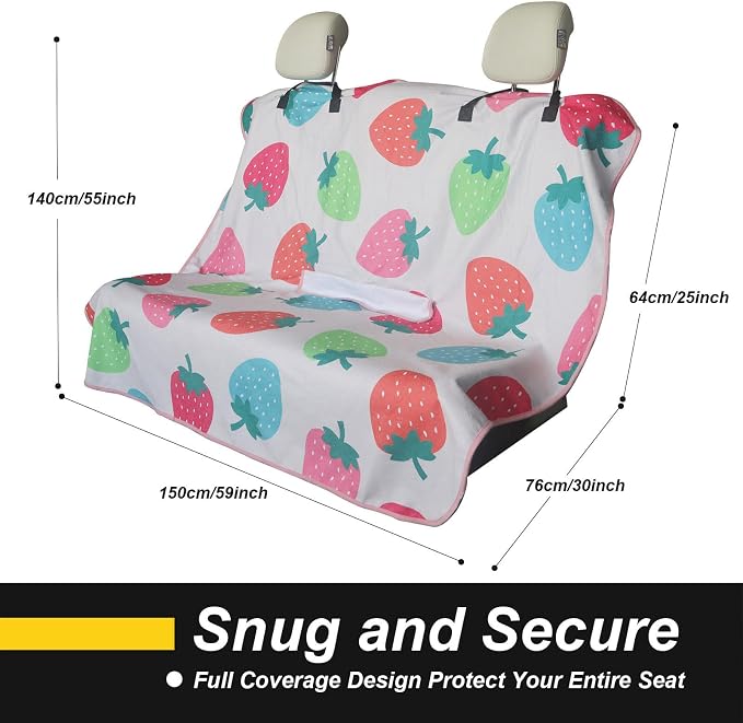 Back Seat Cover for Car Trucks Van SUV Jeep,Waterproof Rear Bench Towel Seat Covers for Dogs and Kids,Automotive Backseat Protector (Strawberry) - Image 4