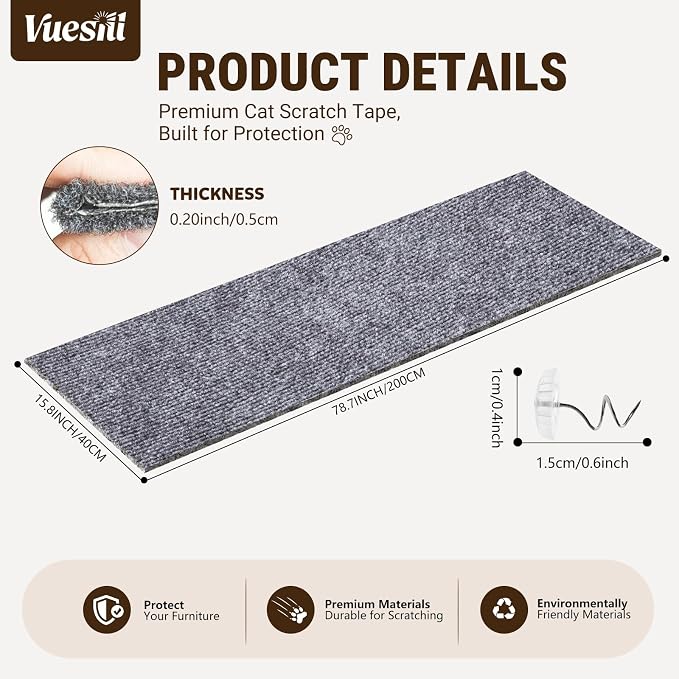 Cat Scratch Couch Furniture Protector,Trimmable Self-Adhesive Cats Claws Scratch Pads, Sisal DIY Climbing Couch Protector for Scratch Post Cat Tree Replacement Indoor(Dark Gray, 78.7"x15.8") - Image 5