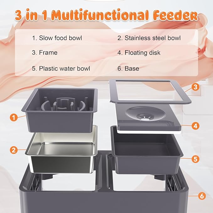 Decflow 3-in-1 Elevated Dog Bowls with 4 Height Adjustable Raised Stand | 304 Stainless Steel No Spill Water Bowl, Slow Feeder Dog Bowls, DIY Stickers, Pet Feeder Set for Small, Medium & Large Dogs - Image 4