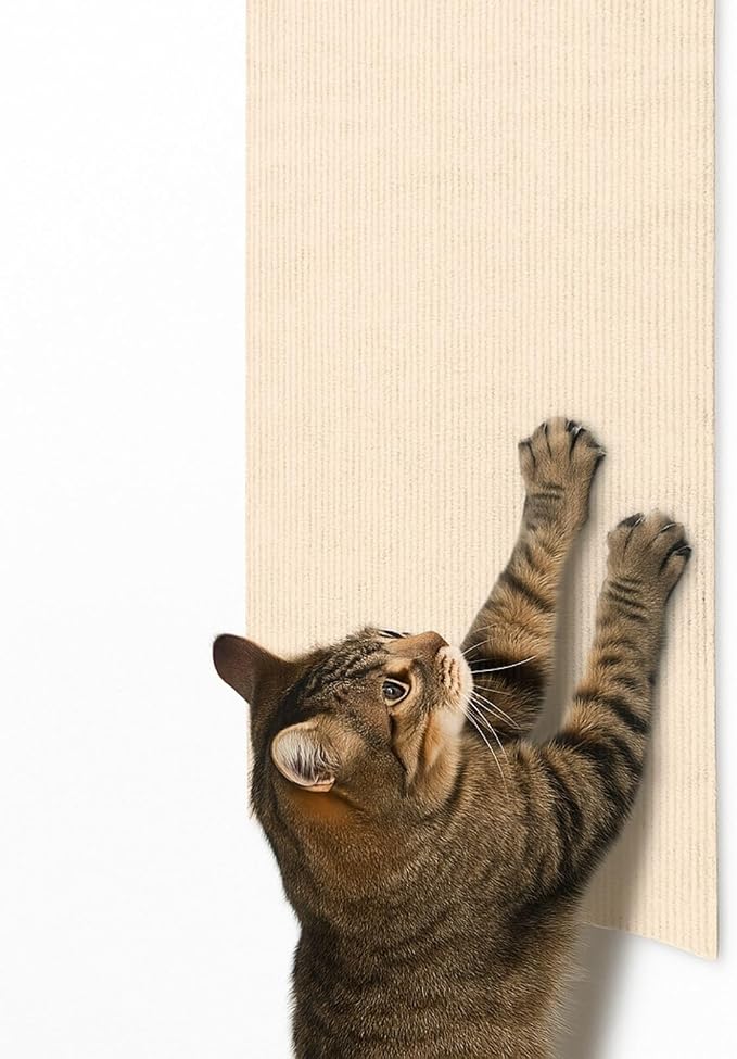Corner & Wall Cat Scratch Mat, Self-Adhesive Trimmable Cat Scratcher, Wall Mounted Scratching Pad for Indoor Cats, Sofa Furniture Protector, Cat Post Cover Replacement (Beige, 23.6''x11.8'', 3-Pack) - Image 8